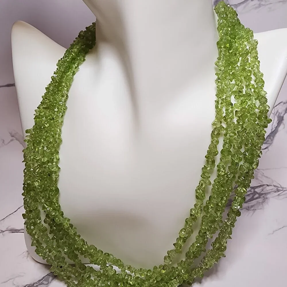 Multistrand Light Green Peridot Chip Necklace